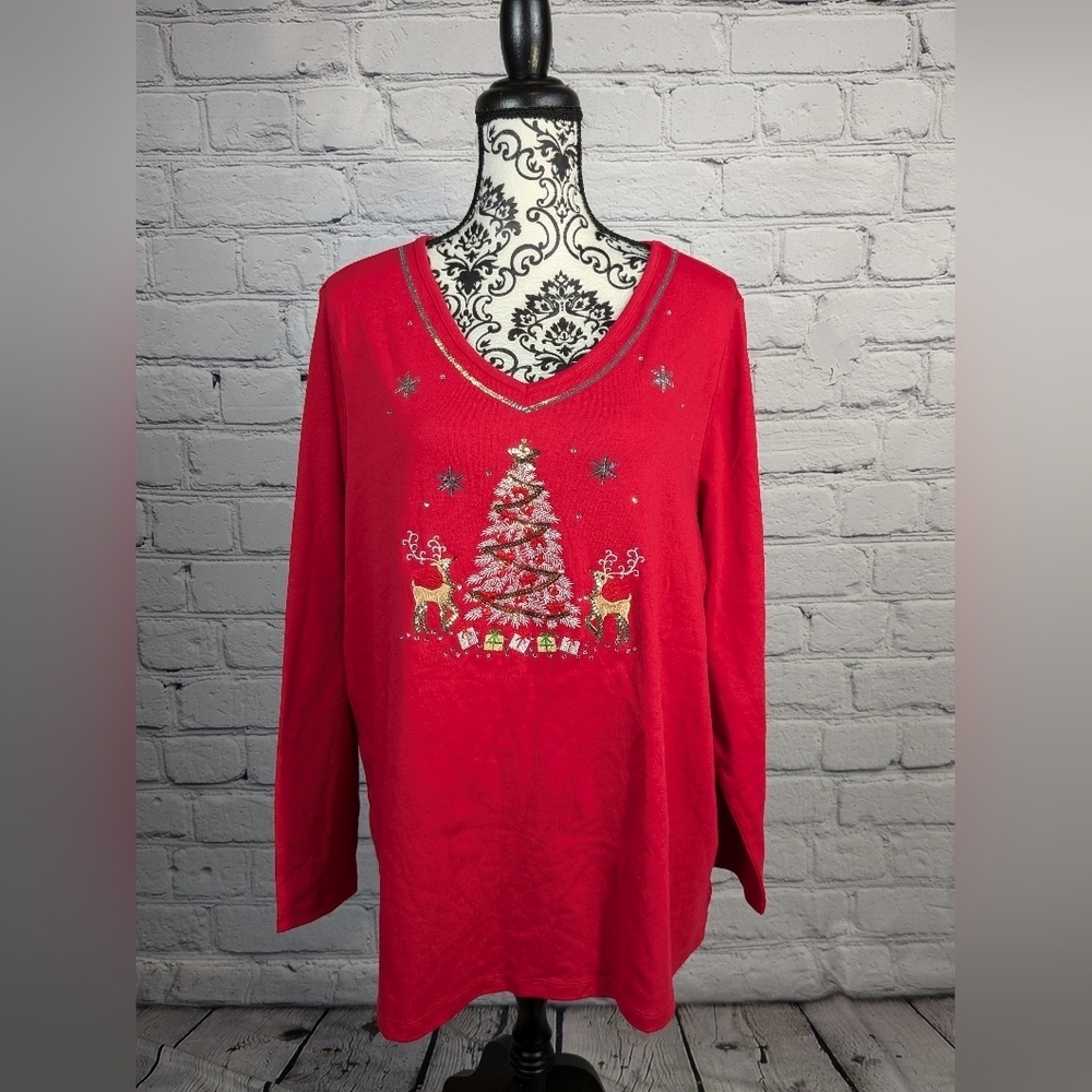 Quacker Factory Long Sleeve Stretch Knit tops Embroidery Front NWT Sz 2x B18a